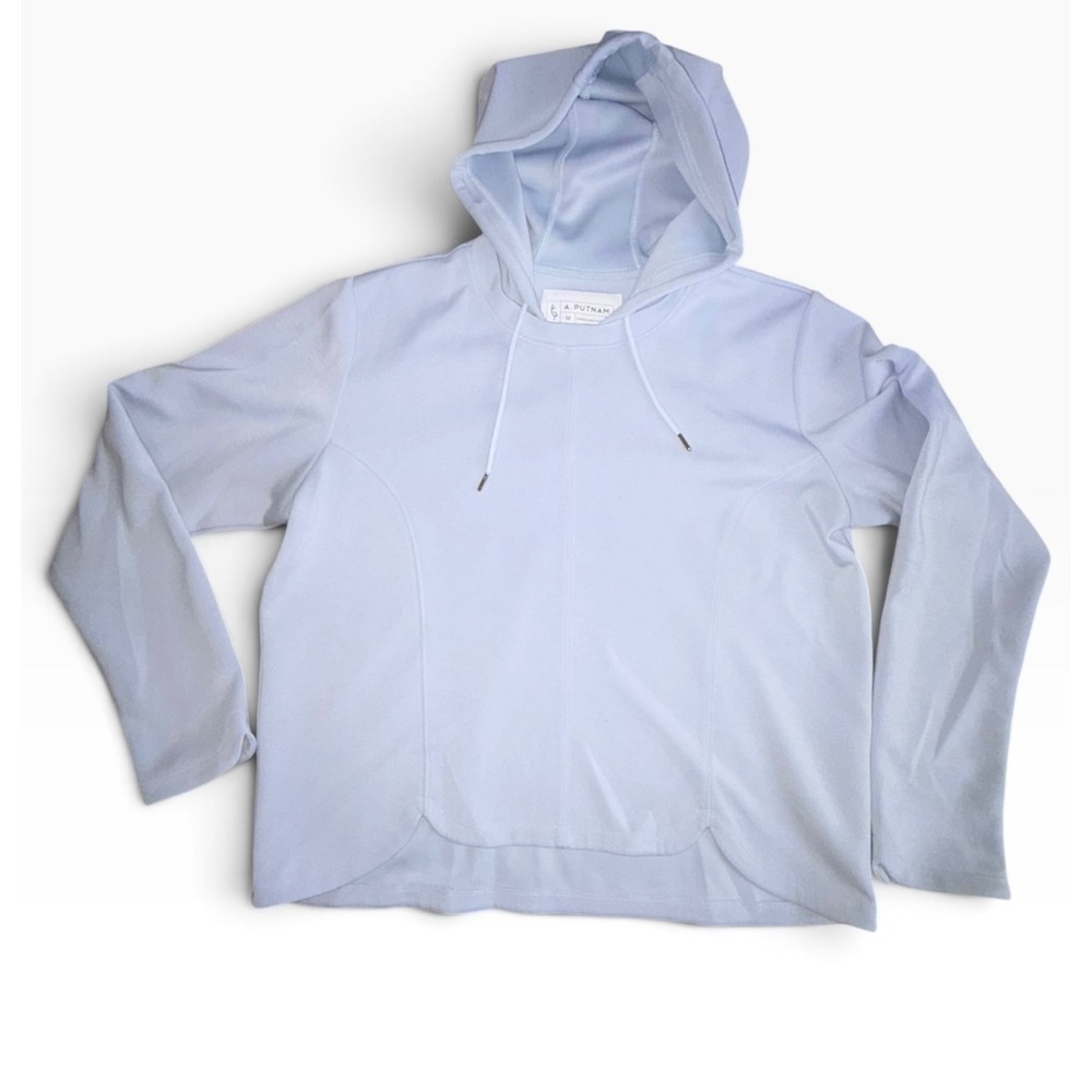 A. Putnam Women Lavender Pastel Purple Scalloped Hem Hooded Sweatshirt Size M